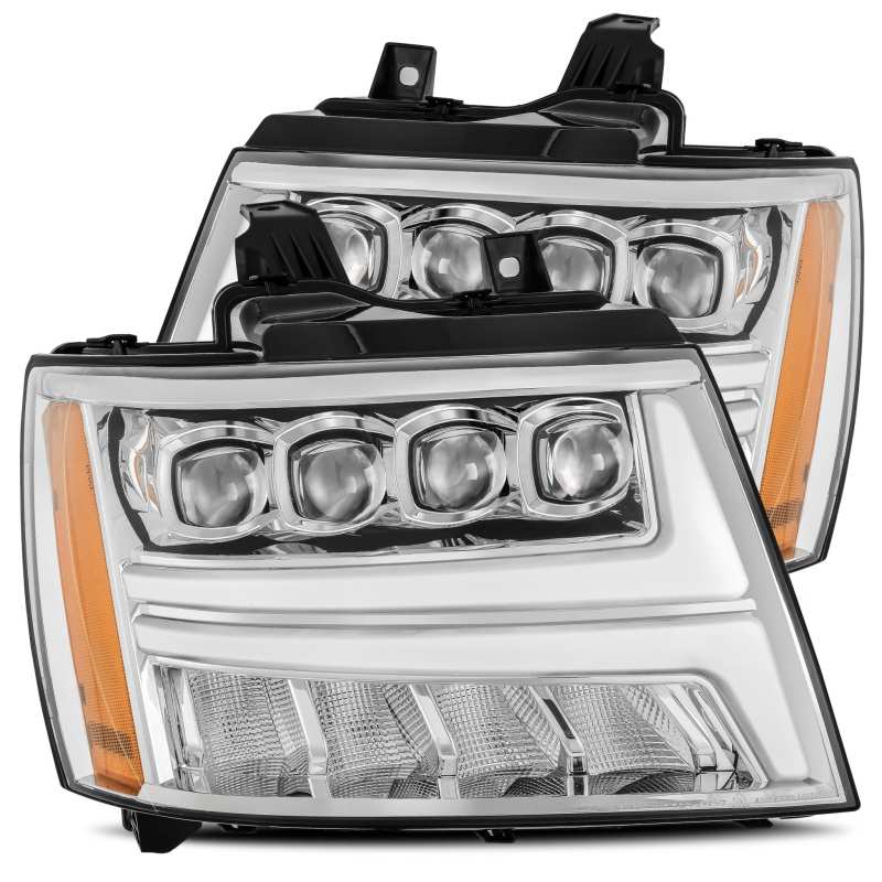 AlphaRex 07-13 Chevy Avalanche NOVA LED Proj Headlights Plank Style Design Chrome w/Activ Light/DRL - Striker Modified