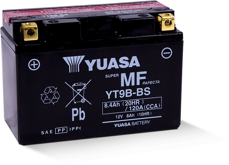 Yuasa YT9B-BS Maintenance Free 12 Volt AGM Battery (Bottle Supplied) - Striker Modified