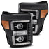 AlphaRex 11-16 Ford F-250 SD PRO-Series Projector Headlights Plank Style Design Black w/Seq Signal - Striker Modified