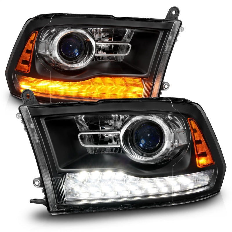 ANZO 09-18 Dodge Ram 1500/2500/3500 LED Plank Style Headlights Switchback + Sequential - Matte Black - Striker Modified