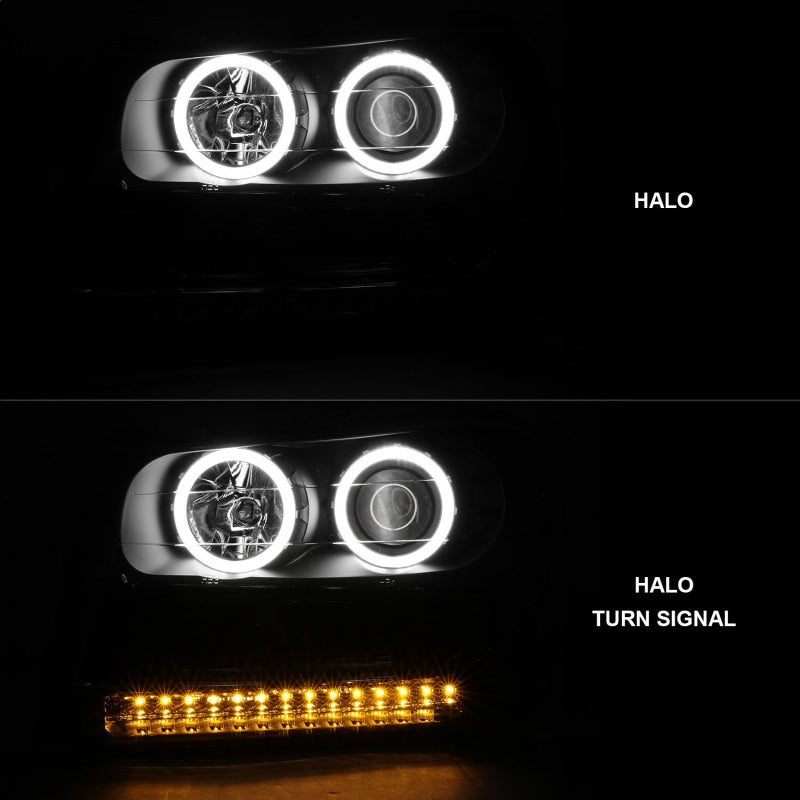 ANZO 2002-2009 Chevrolet Trailblazer Projector Headlights w/ Halo Black - Striker Modified