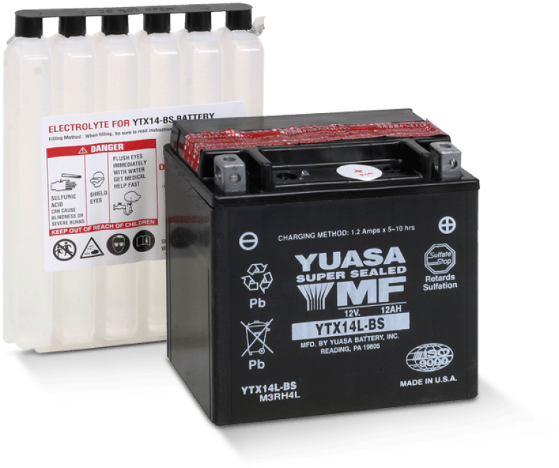 Yuasa YTX14L-BS Maintenance Free AGM 12 Volt Battery (Bottle Supplied) - Striker Modified