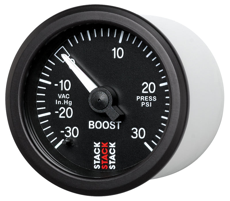 Autometer 52mm Stack Instruments -30INHG to +30PSI Mechanical Boost Gauge - Black - Striker Modified