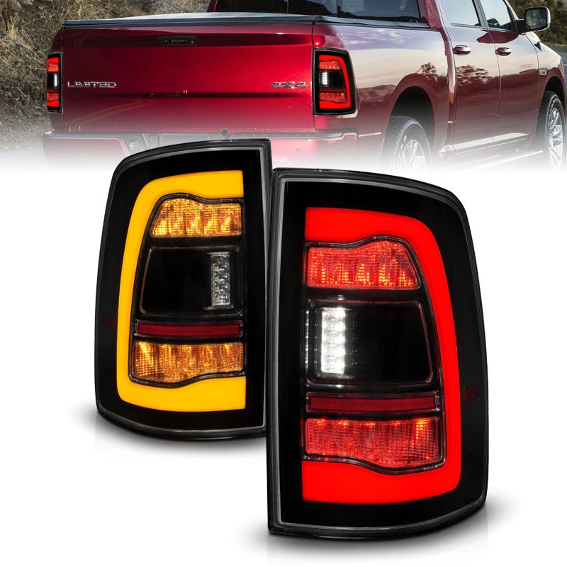 ANZO 09-18 Dodge Ram 1500 Sequential LED Taillights Smoke Black w/Switchback Amber Signal - Striker Modified
