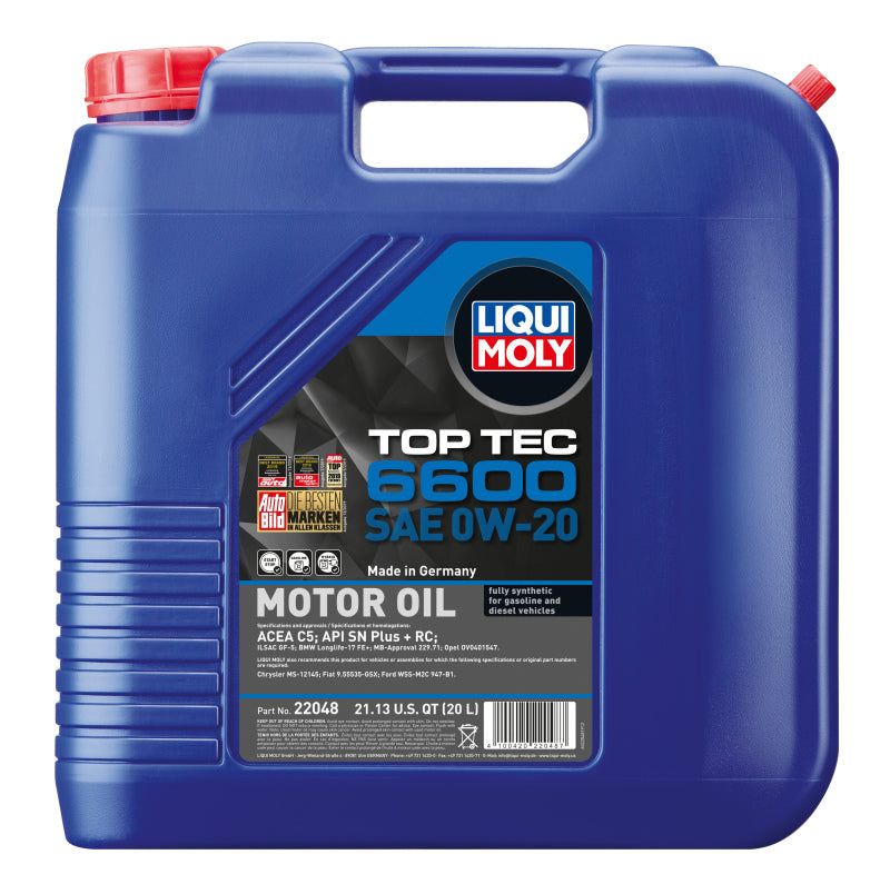 LIQUI MOLY 20L Top Tec 6600 Motor Oil SAE 0W20 - Striker Modified