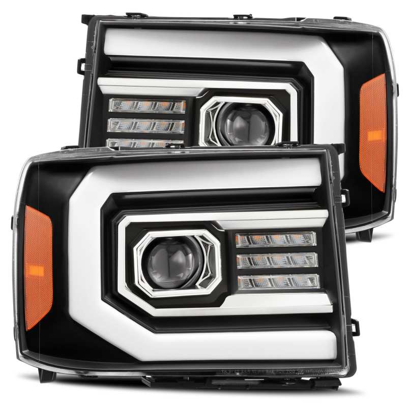 AlphaRex 07-13 GMC 1500HD PRO-Series Proj Headlights Plank Style Matte Blk w/Activ Light/Seq Signal - Striker Modified