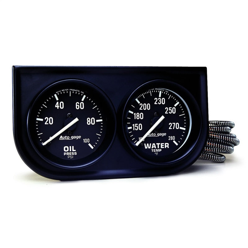 Autometer AutoGage Two-Gauge Console 52.4mm Mech 0-100 PSI Oil Press / 130-280 Deg Water Temp- Black - Striker Modified