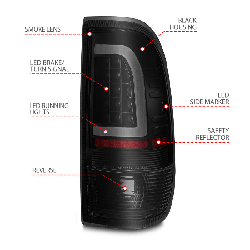 ANZO 1997-2003 Ford F-150 LED Tail Lights w/ Light Bar Black Housing Smoke Lens - Striker Modified