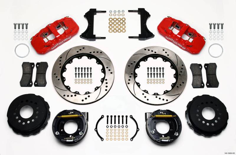 Wilwood AERO4 Rear P-Brake Kit 14.00in Drill Red 2005-2014 Mustang - Striker Modified