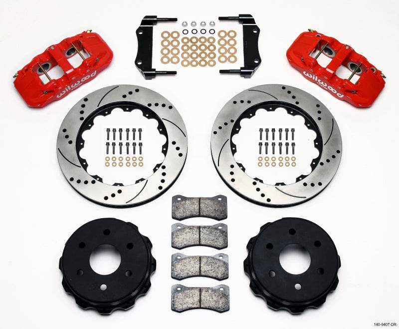 Wilwood AERO4 RearTruck Kit 14.25in Drill Red 1999-2010 GM 1500-SUV 1 Piston OE Caliper - Striker Modified
