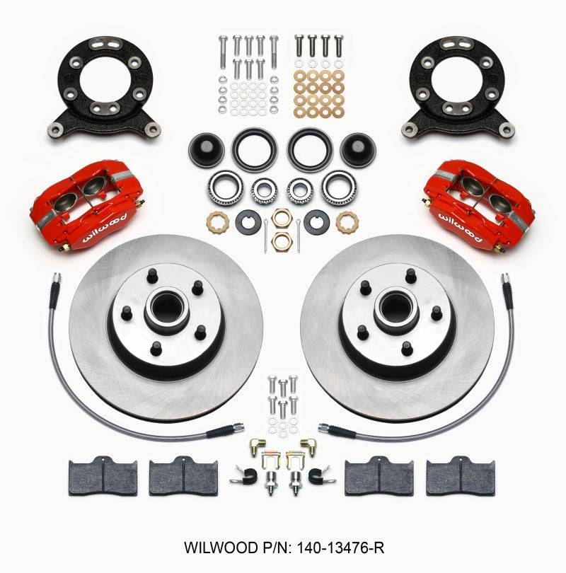 Wilwood Forged Dynalite-M Front Kit 11.30in 1 PC Rotor&Hub Red 1965-1969 Mustang Disc & Drum Spindle - Striker Modified