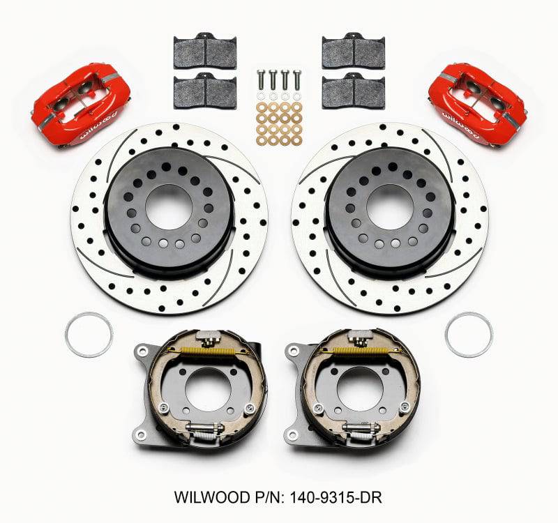 Wilwood Forged Dynalite P/S Park Brake Kit Drilled Red 12 Bolt 2.75in offset Staggered Shock - Striker Modified
