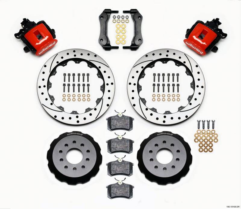 Wilwood Combination Parking Brake Rear Kit 12.88in Drilled Red Mustang 94-04 - Striker Modified