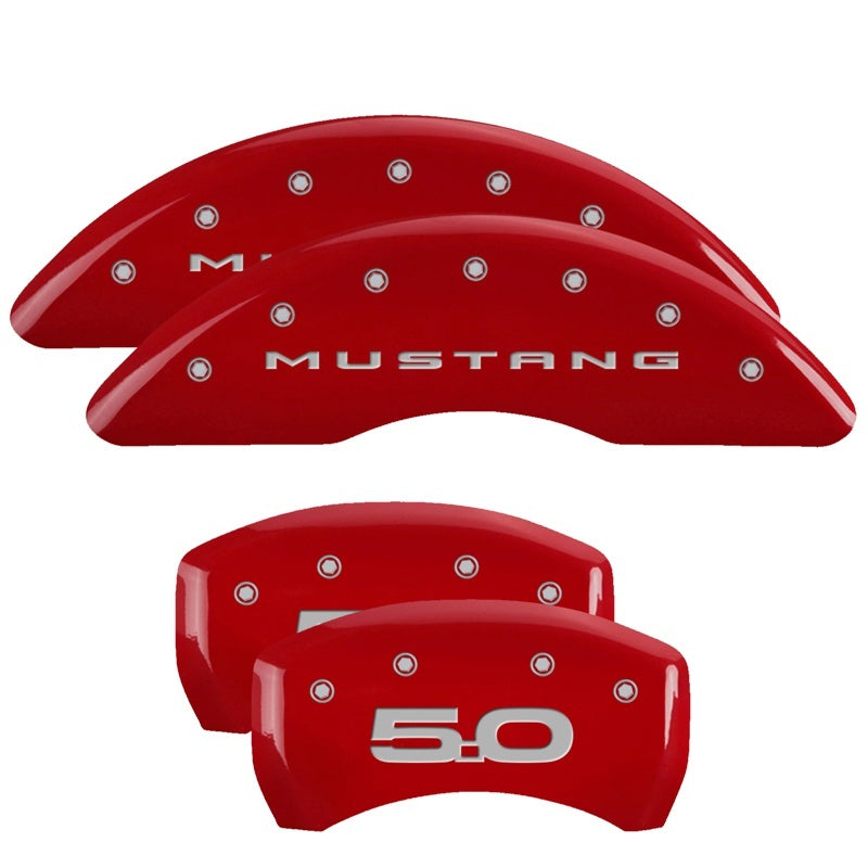 MGP 4 Caliper Covers Engraved Front 2015/Mustang Engraved Rear 2015/50 Red finish silver ch - Striker Modified