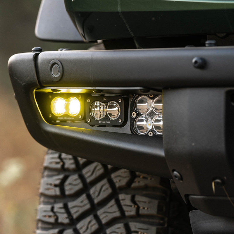 Baja Designs 21-22 Ford Bronco w/Steel Bumper S2 SAE Pro Fog Pocket Light Kit - Amber - Striker Modified