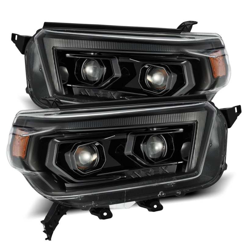 AlphaRex 10-13 Toyota 4Runner PRO-Series Proj Headlights Plank Style Alpha Blk w/Seq Signal/DRL - Striker Modified
