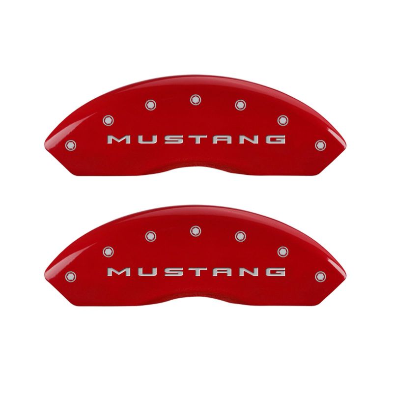 MGP 4 Caliper Covers Engraved Front 2015/Mustang Engraved Rear 2015/Bar & Pony Red finish silver ch - Striker Modified