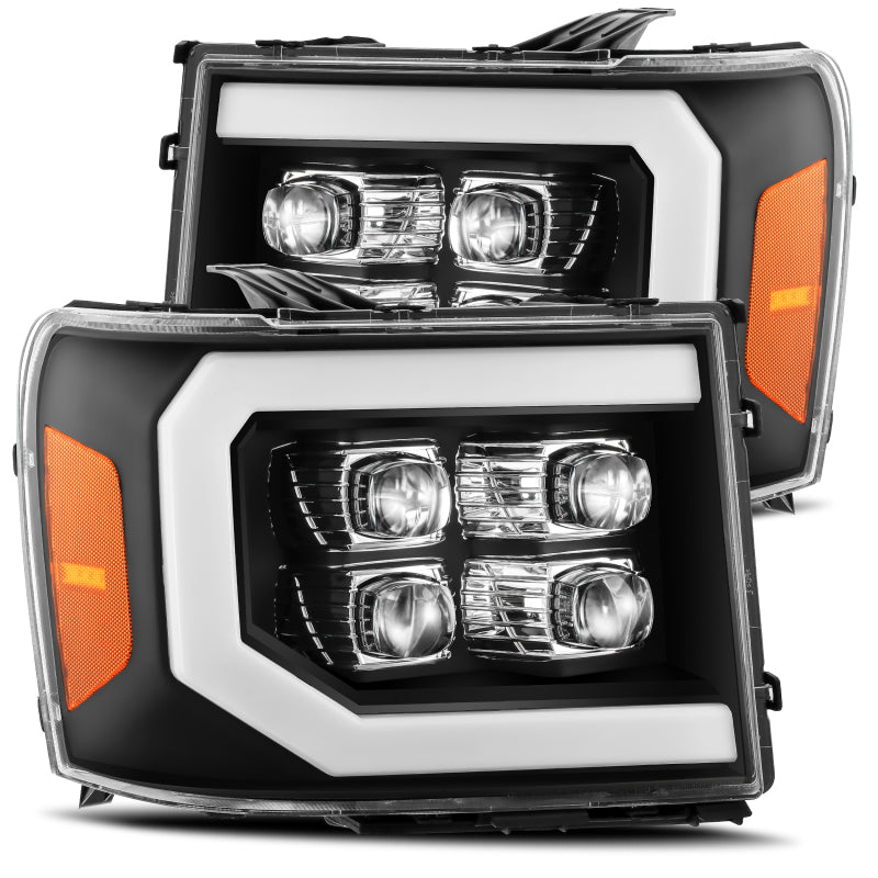 AlphaRex 07-13 GMC 1500HD NOVA LED Proj Headlights Plank Style Chrome w/Activ Light/Seq Signal/DRL - Striker Modified
