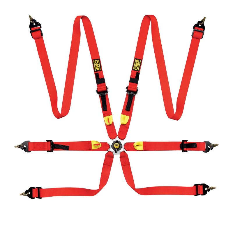 OMP Safety Harness First 2In Red (Fia 8853-2016) Pull Up - Steel Adj - Striker Modified