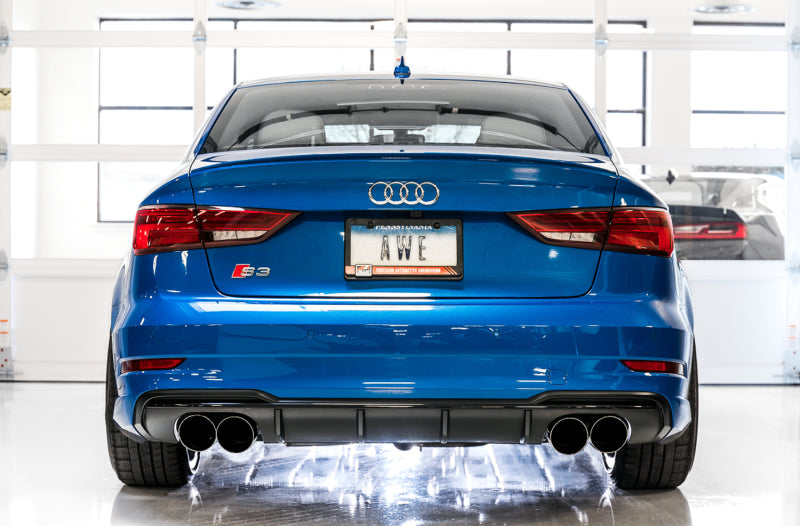 AWE Tuning Audi 8V S3 SwitchPath Exhaust w/Diamond Black Tips 102mm - Striker Modified