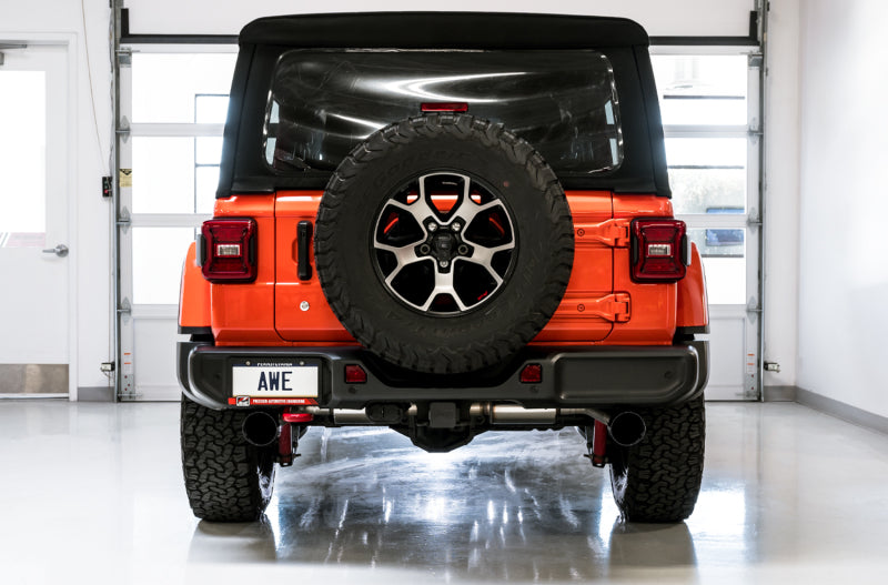 AWE Tuning 2018+ Jeep Wrangler JL/JLU Tread Edition Axle-Back Dual Exhaust - Diamond Black Tips - Striker Modified