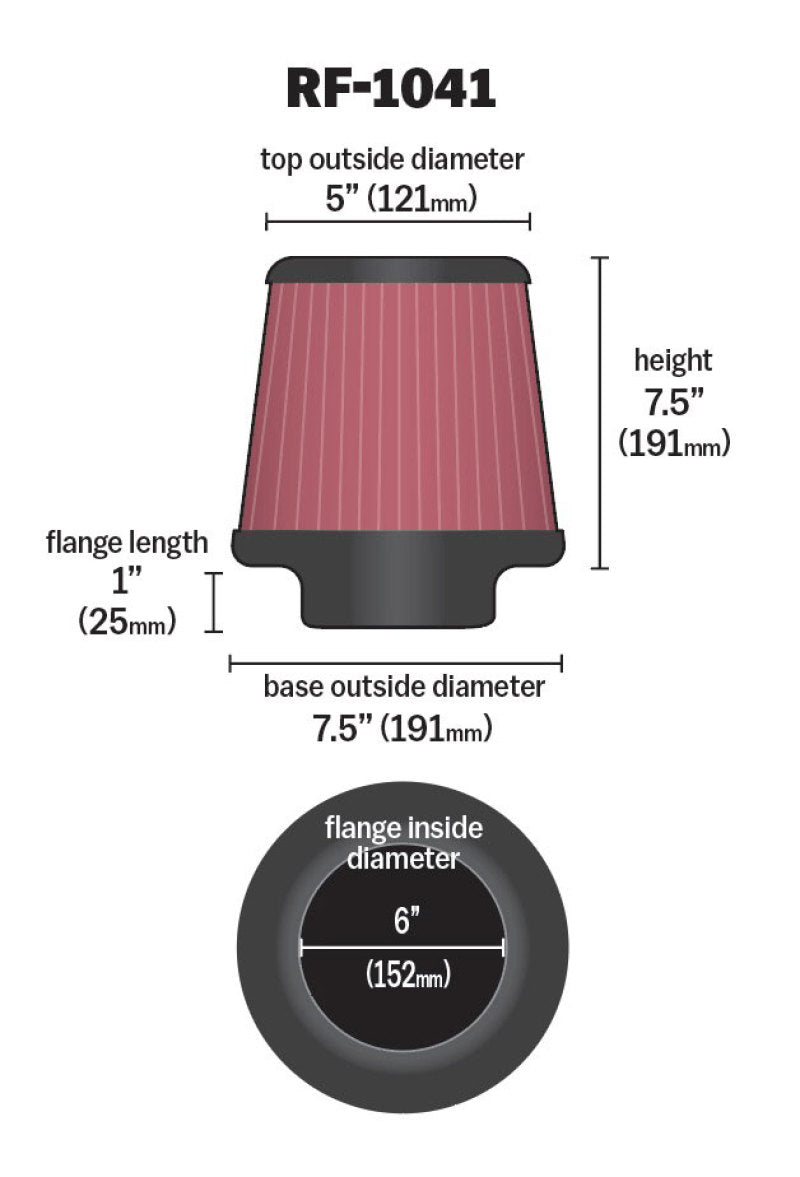 K&N Round Tapered Universal Air Filter 6 inch Flange 7 1/2 inch Base 5 inch Top 7 1/2 inch Height - Striker Modified