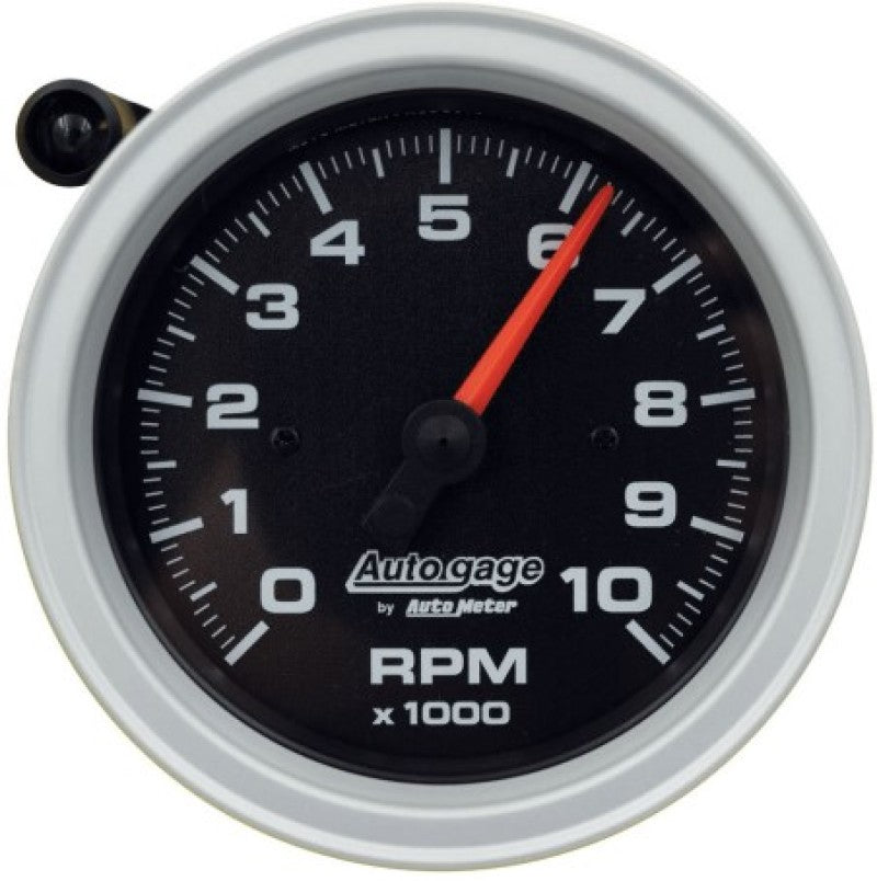 AutoMeter Tachometer Gauge 10K RPM 3 3/4in Pedestal w/Ext. Shift-Light - Black Dial/Black Case - Striker Modified