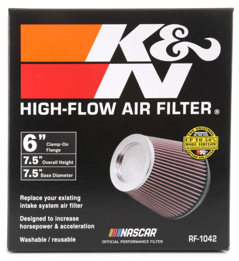 K&N Round Tapered Universal Air Filter 6in Flange ID x 7.5in Base OD x 5in Top OD x 6.5in Height - Striker Modified