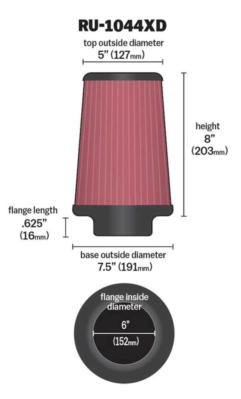 K&N Universal Clamp-On Air Filter 6in FLG / 7-1/2in B / 5in T / 8in H - Striker Modified