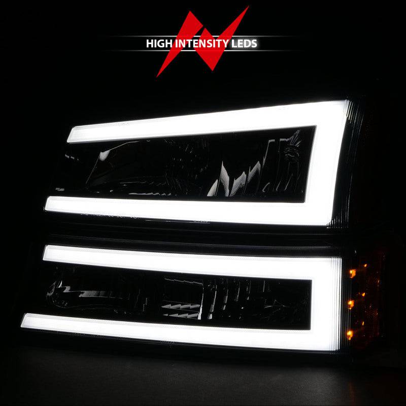 ANZO 2003-2006 Chevrolet Silverado 1500 Crystal Headlights w/ Light Bar Black Housing - Striker Modified