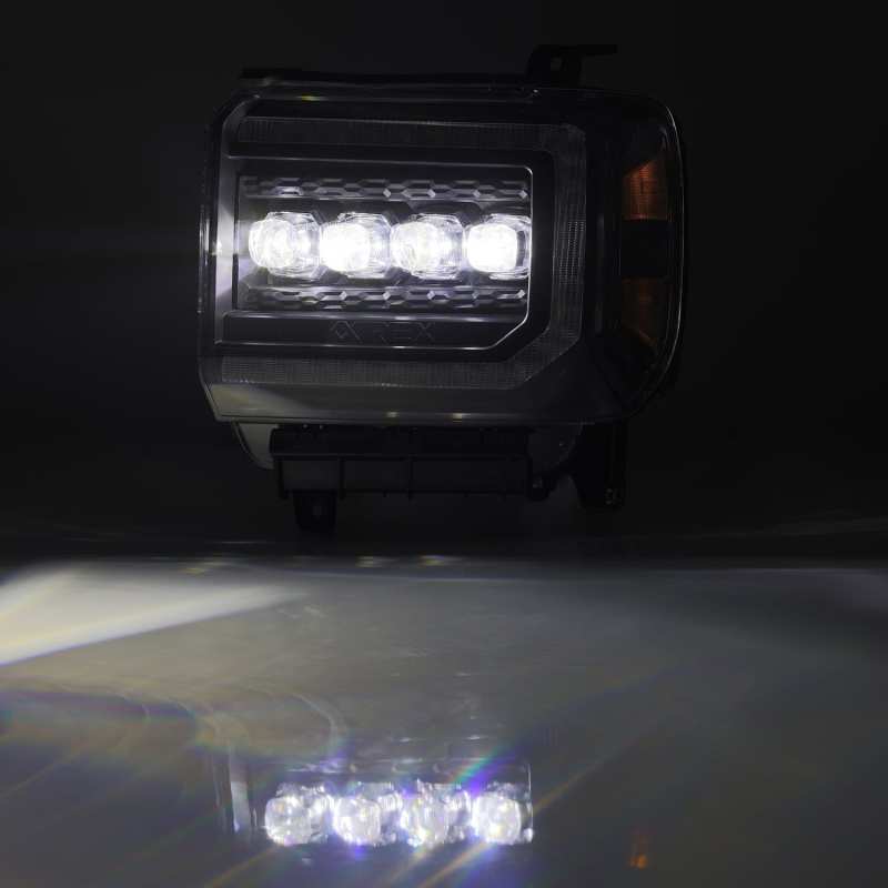 AlphaRex 14-18 GMC Sierra NOVA LED Proj Headlights Plank Style Black w/Activ Light/Seq Signal/DRL - Striker Modified