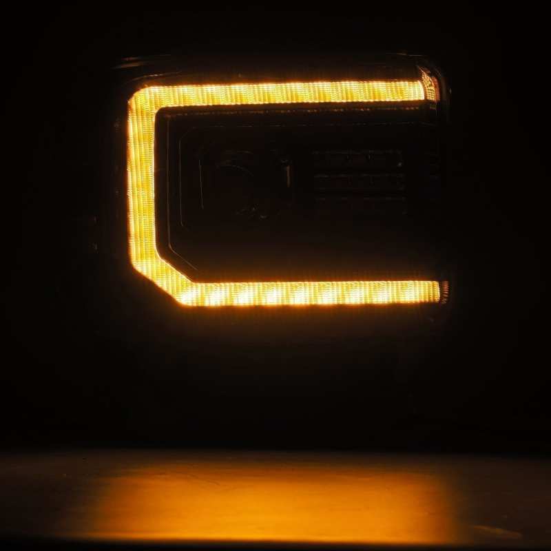 AlphaRex 14-18 GMC Sierra LUXX LED Proj Headlights Plank Style Black w/Activ Light/Seq Signal/DRL - Striker Modified