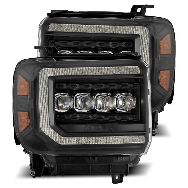 AlphaRex 14-18 GMC Sierra NOVA LED Proj Headlights Plank Style Black w/Activ Light/Seq Signal/DRL - Striker Modified