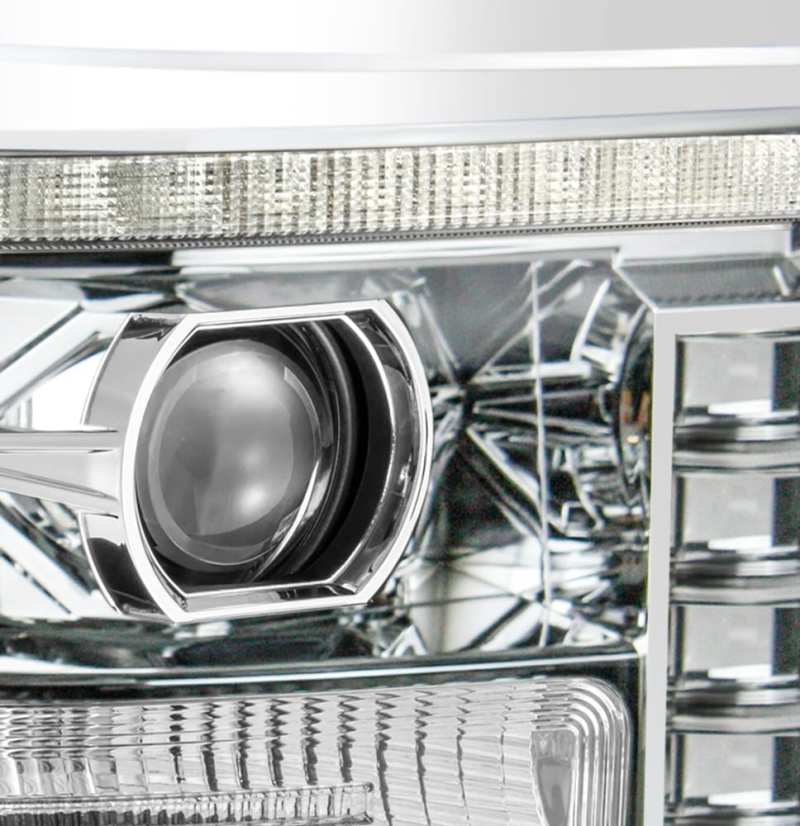 AlphaRex 11-16 Ford F-250 SD PRO-Series Projector Headlights Plank Style Design Chrome w/Seq Signal - Striker Modified