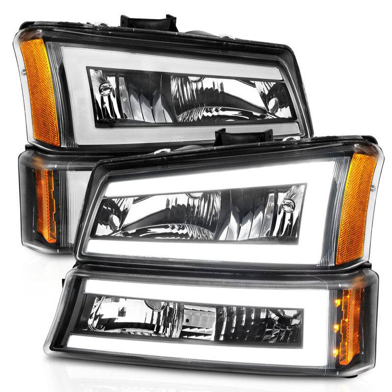 ANZO 2003-2006 Chevrolet Silverado 1500 Crystal Headlights w/ Light Bar Black Housing - Striker Modified