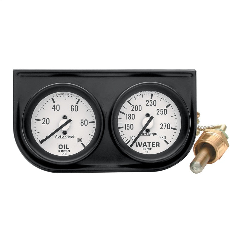 Autometer AutoGage Two-Gauge Console 2-1/16in Mech 0-100 PSI Oil Press/100-280 Deg Water Temp-Black - Striker Modified