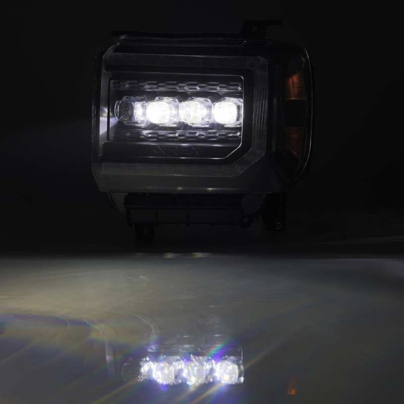 AlphaRex 14-18 GMC Sierra NOVA LED Proj Headlights Plank Style Black w/Activ Light/Seq Signal/DRL - Striker Modified