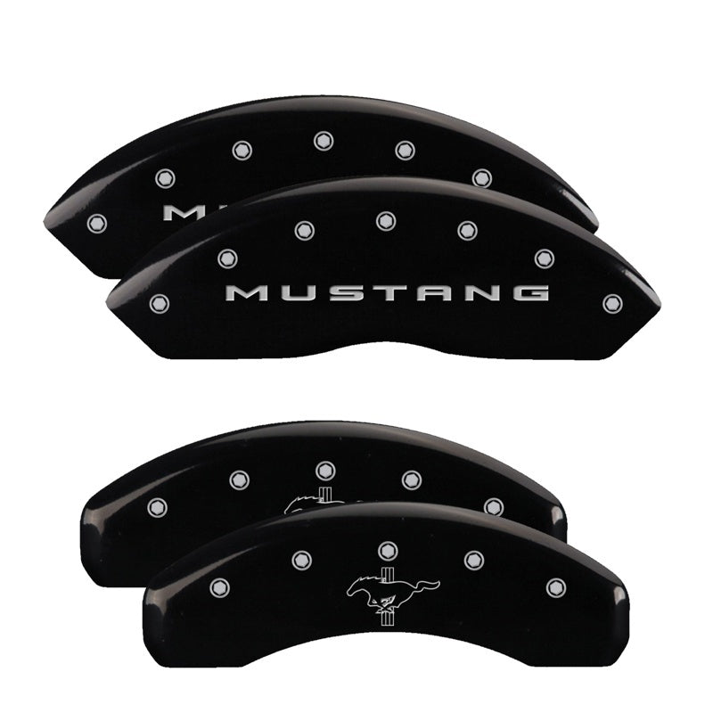 MGP 4 Caliper Covers Engraved Front 2015/Mustang Engraved Rear 2015/Bar & Pony Black finish slvr ch - Striker Modified