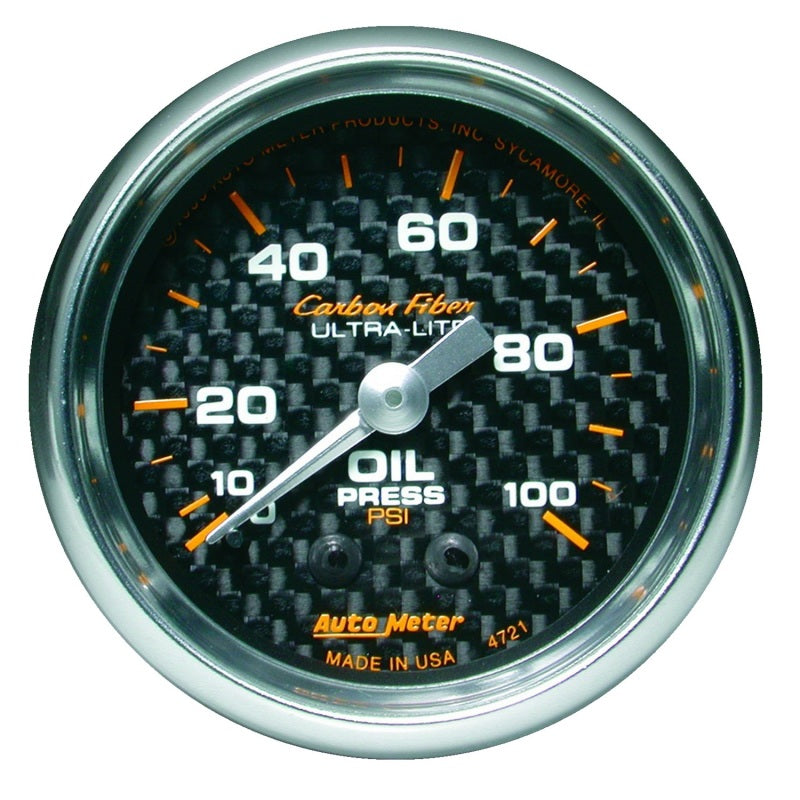 Autometer Carbon Fiber 52mm 100 PSI Mechanical Oil Pressure Gauge - Striker Modified