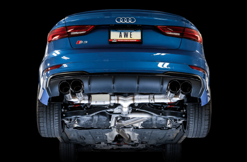 AWE Tuning Audi 8V S3 SwitchPath Exhaust w/Diamond Black Tips 102mm - Striker Modified