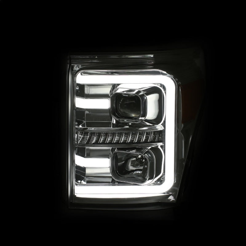 ANZO 11-16 Ford F-250/F-350/F-450 Projector Headlights w/ Plank Style Switchback Chrome w/Amber - Striker Modified