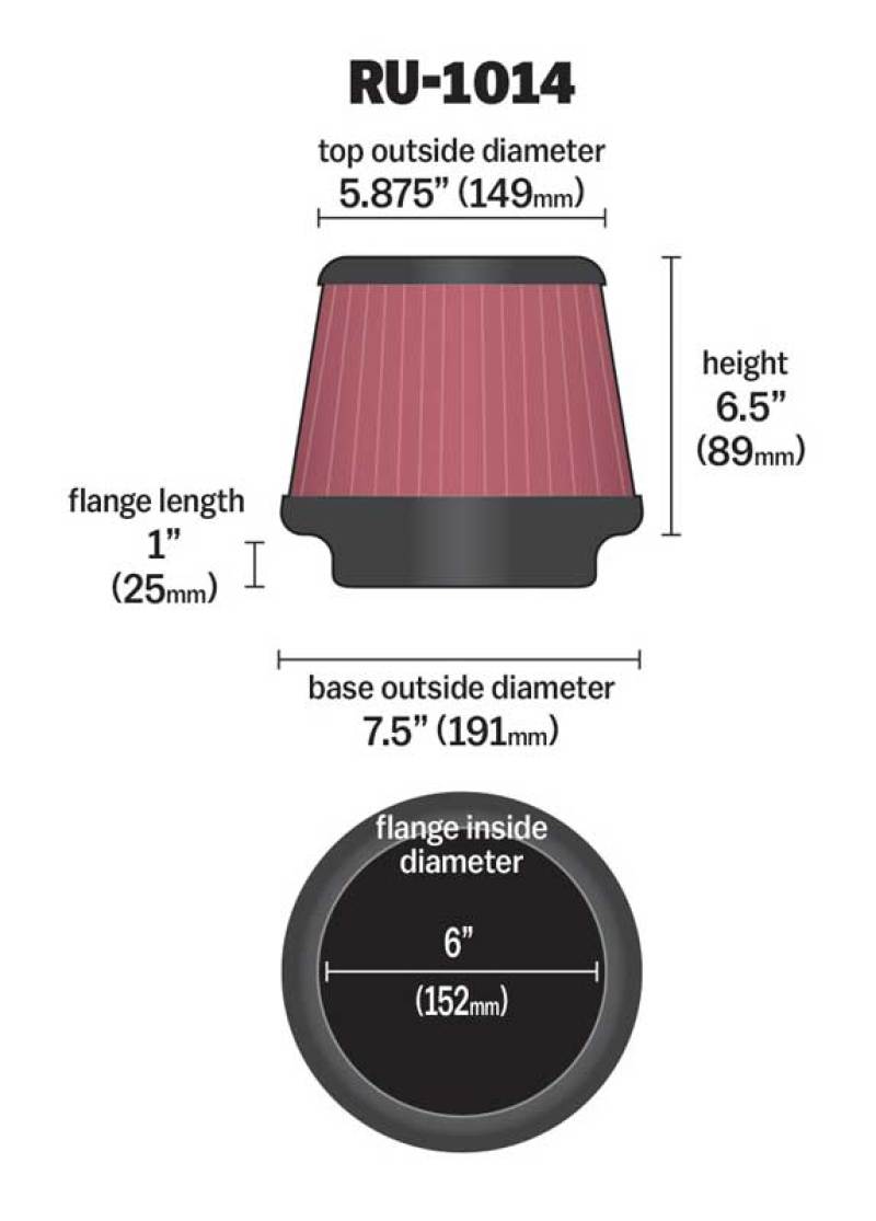 K&N Universal Tapered Filter 6in Flange ID x 7.5in Base OD x 5.875in Top OD x 6.5in Height - Striker Modified