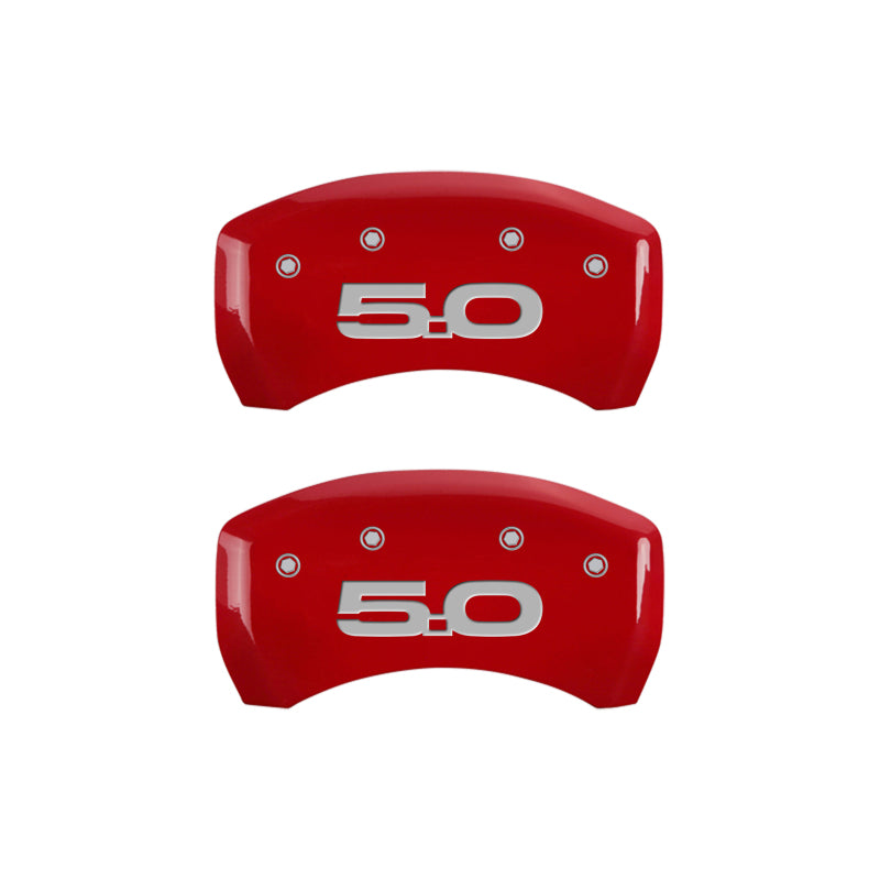 MGP 4 Caliper Covers Engraved Front 2015/Mustang Engraved Rear 2015/50 Red finish silver ch - Striker Modified