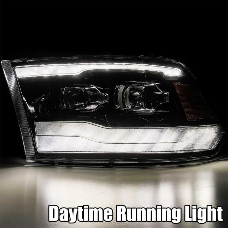 AlphaRex 09-18 Dodge Ram 1500 PRO-Series Projector Headlights Plank Style Alpha Blk w/Seq Signal/DRL - Striker Modified