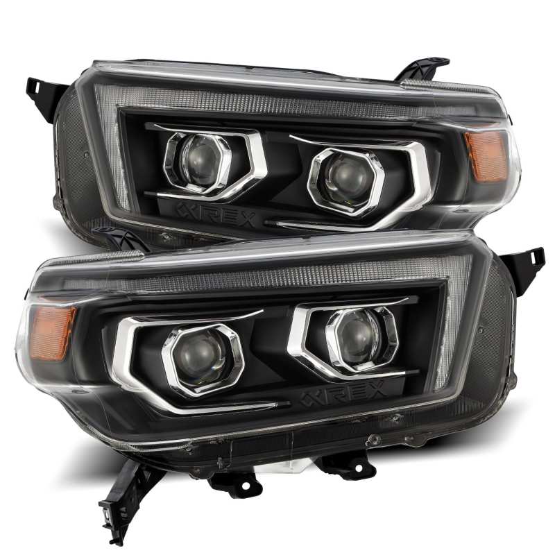 AlphaRex 10-13 Toyota 4Runner PRO-Series Projector Headlights Plank Style Black w/Seq Signal/DRL - Striker Modified
