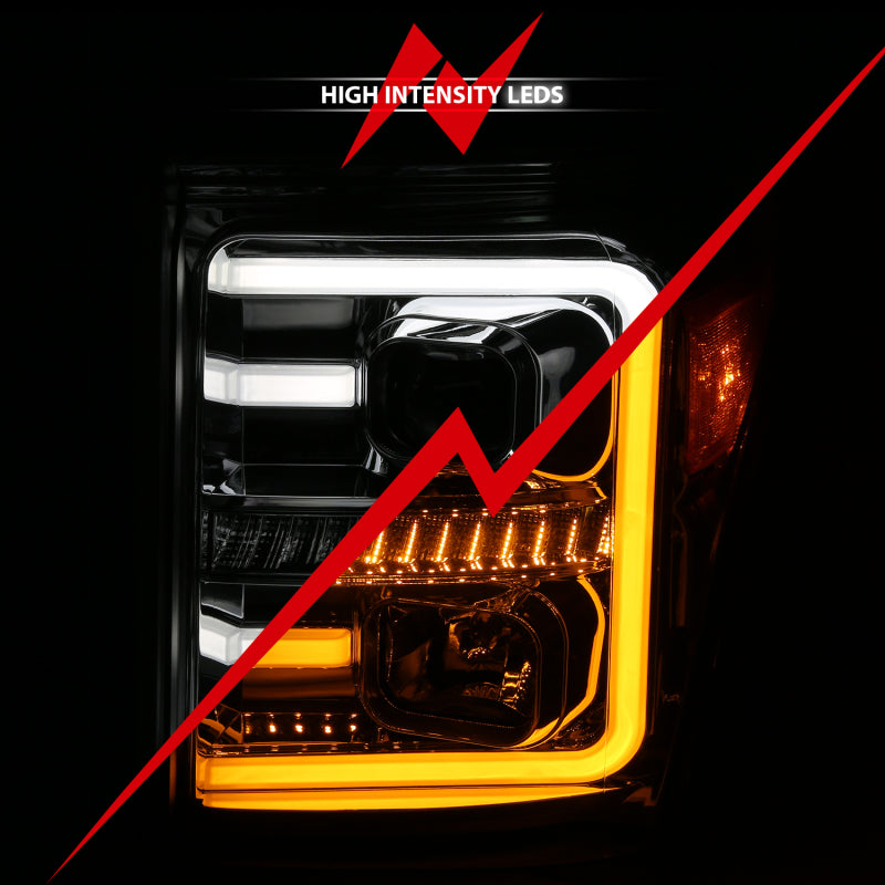 ANZO 11-16 Ford F-250/F-350/F-450 Projector Headlights w/ Plank Style Switchback Chrome w/Amber - Striker Modified