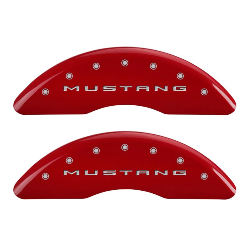 MGP 4 Caliper Covers Engraved Front 2015/Mustang Engraved Rear 2015/GT Red finish silver ch - Striker Modified