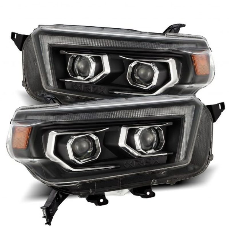 AlphaRex 10-13 Toyota 4Runner PRO-Series Projector Headlights Plank Style Black w/Seq Signal/DRL - Striker Modified