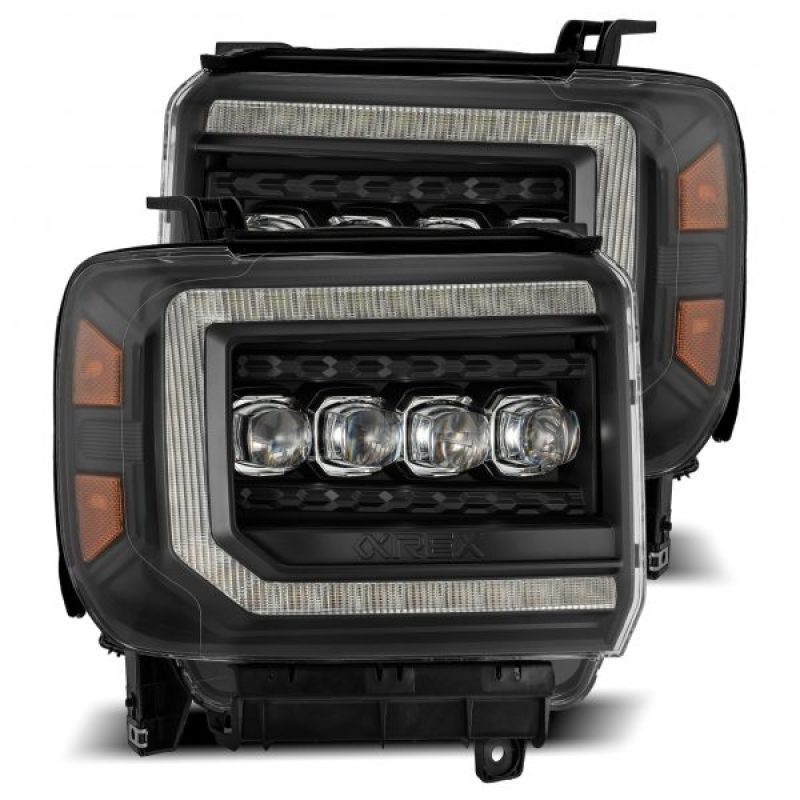 AlphaRex 14-18 GMC Sierra NOVA LED Proj Headlights Plank Style Black w/Activ Light/Seq Signal/DRL - Striker Modified