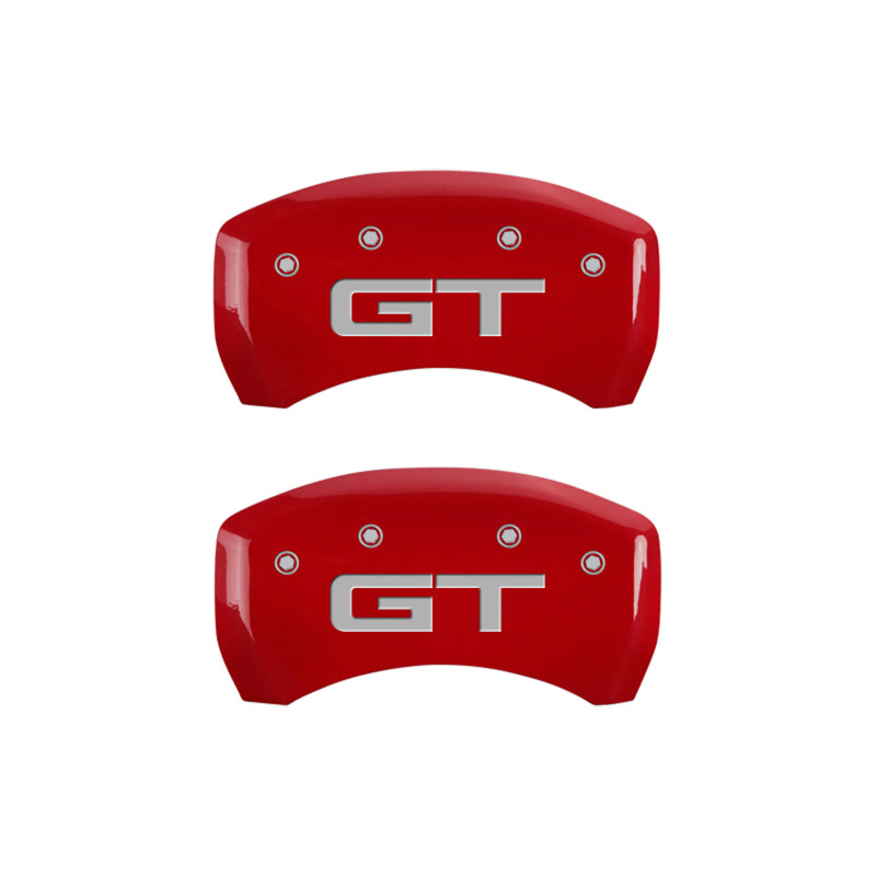 MGP 4 Caliper Covers Engraved Front 2015/Mustang Engraved Rear 2015/GT Red finish silver ch - Striker Modified